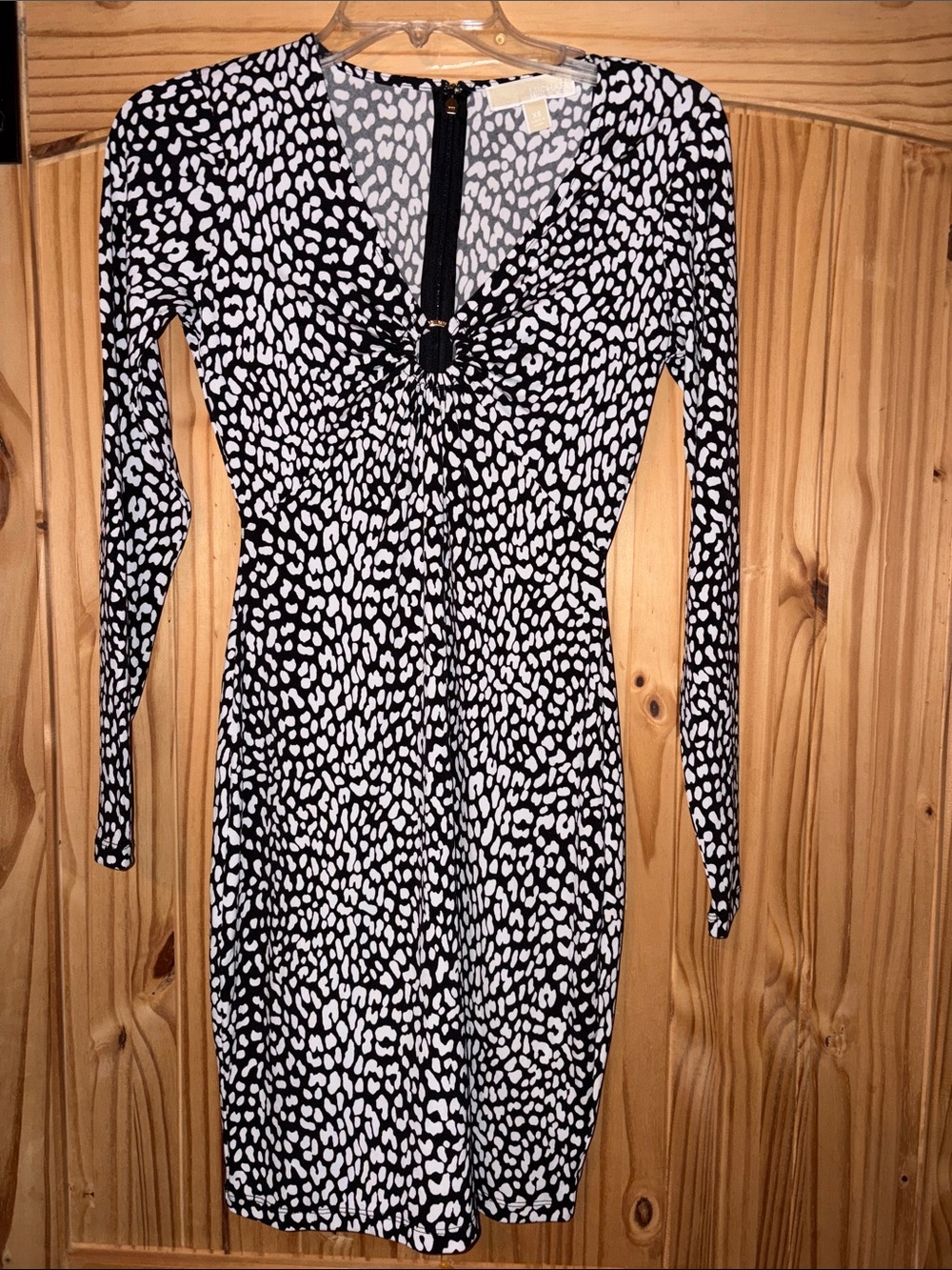 Michael Kors Black & White Printed Long Sleeve V-Neck Dress juniors xs